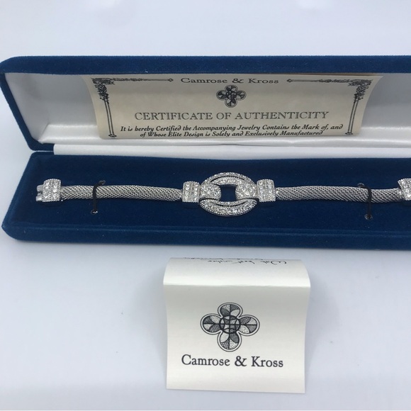 Camrose & Kross Rhodium Plated Mesh Bracelet With Crystals JBK - Picture 3 of 11